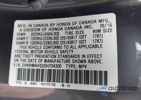 2016 Honda Cr-V Ex z USA, uszkodzony, nr VIN 2HKRM4H52GH704300